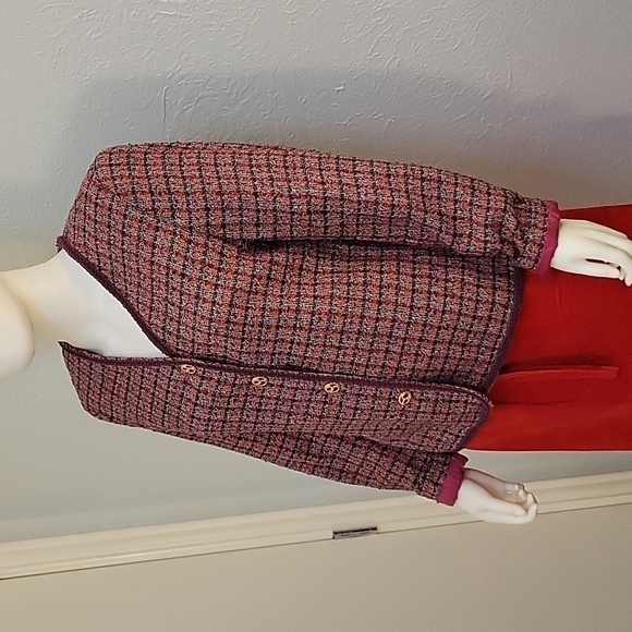 true Vintage KORET Pink Plaid Metallic Tweed Preppy Blazer - Picture 2 of 10